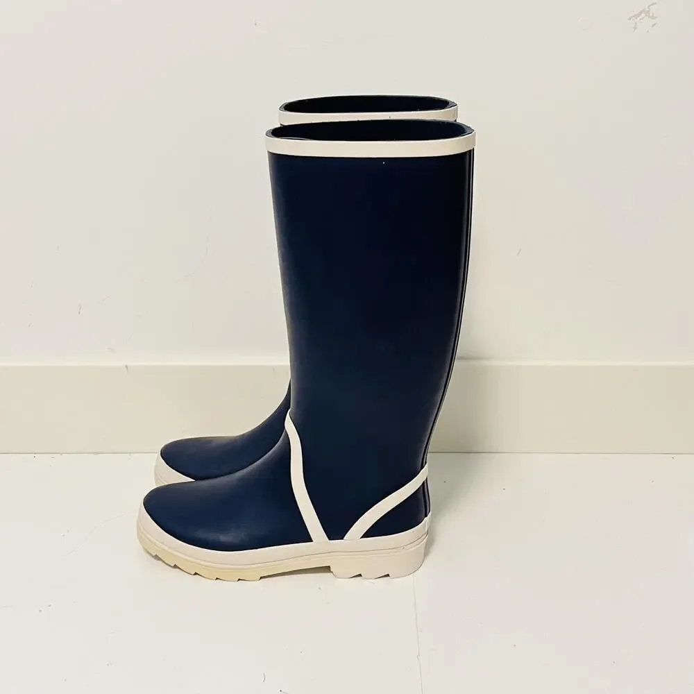 J.Crew Rain Boots Womens Size 7 Blue Rubber Knee High Pull On Waterproof BA185